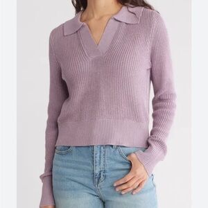 Lavender Lightweight Vneck Ribbed Knit Sweater